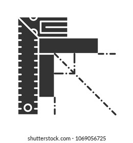 Set square glyph icon. Angle measurement. Ruler with angle bar. Silhouette symbol. Negative space. Vector isolated illustration