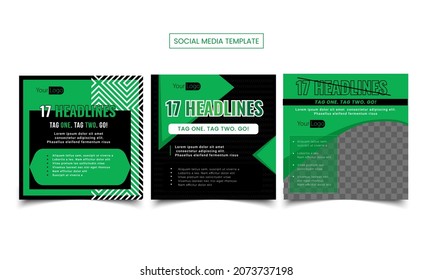 Conjunto de diseño gráfico cuadrado verde y negro adecuado para publicaciones en medios sociales o medios impresos como volante o folleto.
