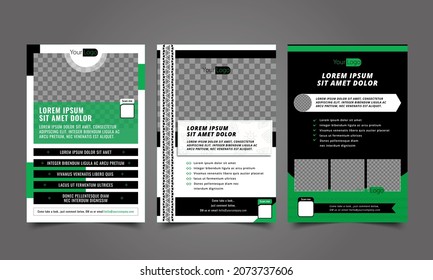 Set of square green and black vertical or portrait graphic design with anciet style and tribe pattern suitable for social media post or printed media like flyer or brochure.