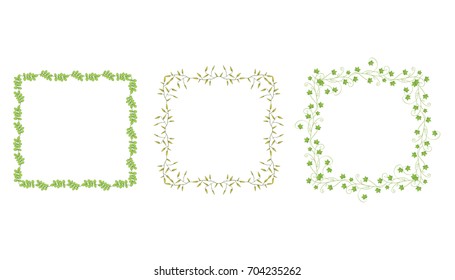 Set of Square Green Leaves Frame Isolated, Tropical Design Element