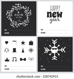 Set of square greeting cards with Christmas and New Year Calligraphic And Typographic Background. Greeting stylish illustration of winter wishes. Good for design, cards or posters. 