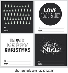 Set of square greeting cards with Christmas and New Year Calligraphic And Typographic Background. Greeting stylish illustration of winter wishes. Good for design, cards or posters. 