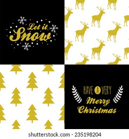 Set of square greeting cards and patterns with Christmas and New Year Calligraphic And Typographic Background. Greeting stylish illustration of winter wishes. Good for design, cards or posters.