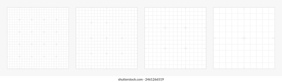 Set of square grid background with empty space. Design of square graph paper, school math sheet, grid paper sheet, notebook pattern, architectural graph paper. Vector illustration.