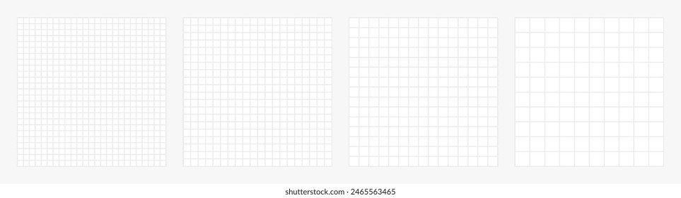 Set of square grid background with empty space. Design of square graph paper, school math sheet, grid paper sheet, notebook pattern, architectural graph paper. Vector illustration.