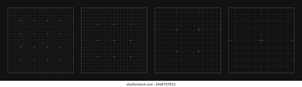 Set of square grid background with empty space on dark gray backdrop. Design of square graph paper, school math sheet, grid paper sheet, notebook pattern, architectural graph paper