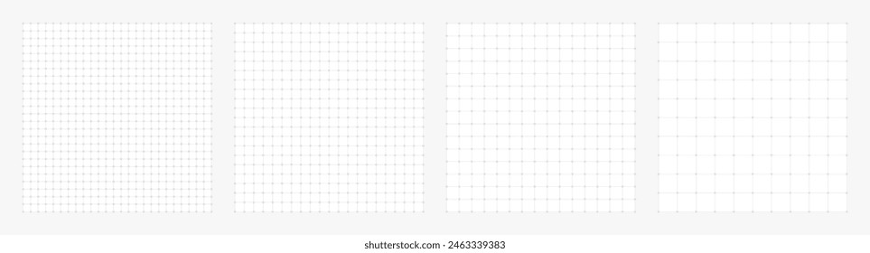 Set of square grid background with lines and dots with empty space. Design of square graph paper, school math sheet, grid paper sheet, notebook pattern, architectural graph paper. Vector illustration.