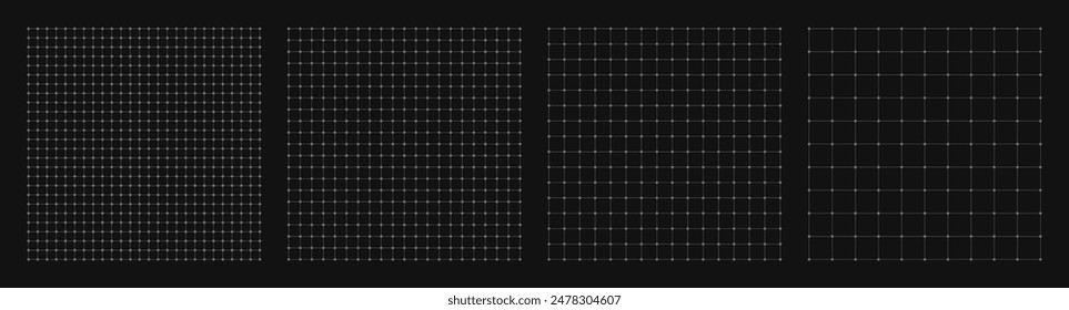 Set of square grid background with lines and dots with empty space on dark gray backdrop. Design of square graph paper, school math sheet, grid paper sheet, notebook pattern, architectural graph paper