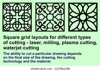 A set of square grid layouts for laser
and other types of cutting