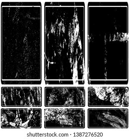 Set of square grunge textures. Abstract monochrome backgrounds