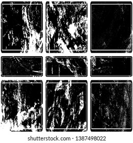 Set of square grunge textures. Abstract monochrome backgrounds