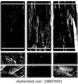 Set of square grunge textures. Abstract monochrome backgrounds