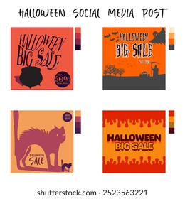 set of square halloween big sale poster good for social media post