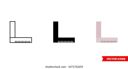 Set square icon of 3 types: color, black and white, outline. Isolated vector sign symbol.