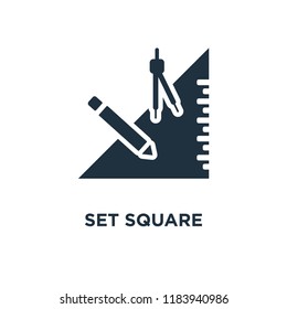 Set square icon. Black filled vector illustration. Set square symbol on white background. Can be used in web and mobile.