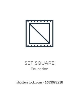 Set square icon. Thin linear set square outline icon isolated on white background from education collection. Line vector sign, symbol for web and mobile