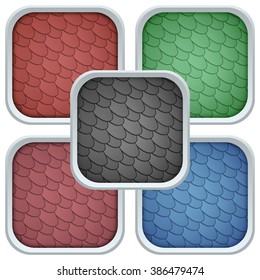 Set of Square Icons bitumen shingles roofing cover. Vector Illustration isolated on white background.