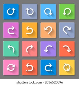 Set of square icons with rounded arrows on a gray background