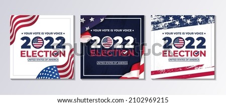 set of square illustration vector graphic of united states flag, election and year 2022 perfect for election day in united states, united states flag