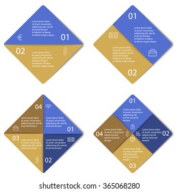 Set of square infographic diagram. 2, 4 elements. Vector EPS10