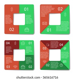 Set of square infographic diagram. 2, 4 elements. Vector EPS10