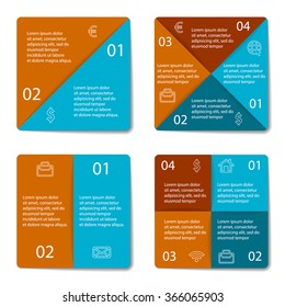 Set of square infographic diagram. 2, 4 elements. Vector EPS10