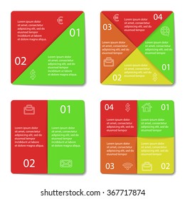 Set of square infographic diagram. 2, 4 options. Vector EPS10