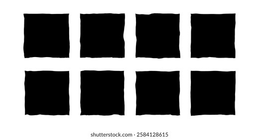 Set of square with irregular shape. Hand-drawn doodle form with wavy lines. Vector isolated on white background