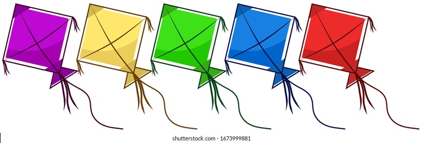 set of square square kites, flat style vector illustration