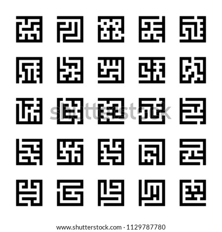 Set of square labyrinth maze icons for design