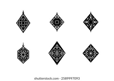 Set of square lace frame silhouette vector ornament.