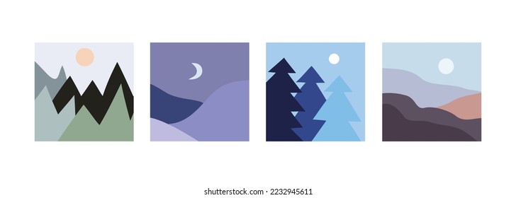 Set of square landscape flat design illustration
