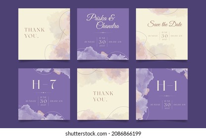 Set of Square Lavender Wedding Invitation Flyer for Social Media Banner