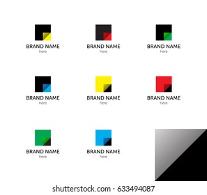 set of square leaves with curved edges in different colors with place for writing company's brand