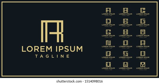 set of square line logo design template