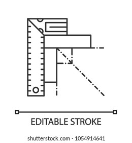 Set square linear icon. Angle measurement. Thin line illustration. Ruler with angle bar. Contour symbol. Vector isolated outline drawing. Editable stroke