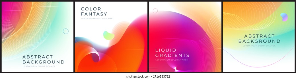 Set of square liquid color abstract geometric shapes. Fluid gradient elements for minimal banner, logo, social post. Futuristic trendy dynamic square banners. Abstract background. Eps10 vector.