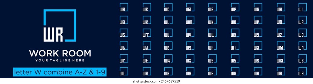 set of square logo design combined letter W with A to Z and numbers from 1 to 9. vector illustration