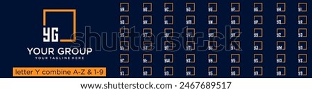 set of square logo design combined letter Y with A to Z and numbers from 1 to 9. vector illustration