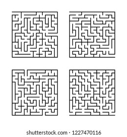 A set of square mazes. Game for kids. Puzzle for children. Labyrinth conundrum. Flat vector illustration isolated on white background.