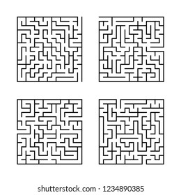 A set of square mazes. Game for kids. Puzzle for children. Labyrinth conundrum. Flat vector illustration isolated on white background.