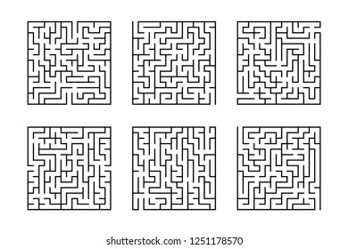 A set of square mazes. Game for kids. Puzzle for children. Labyrinth conundrum. Flat vector illustration isolated on white background.