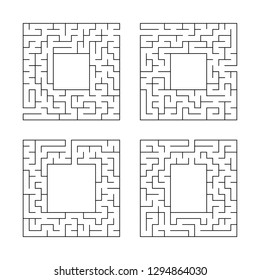 A set of square mazes. Game for kids. Puzzle for children. One entrances, one exit. Labyrinth conundrum. Flat vector illustration isolated on white background. With place for your image.
