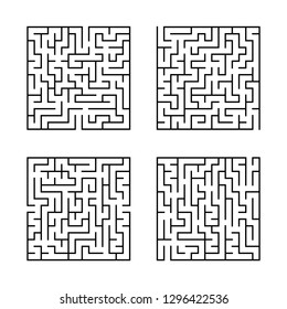 A set of square mazes. Game for kids. Puzzle for children. Labyrinth conundrum. Flat vector illustration isolated on white background.