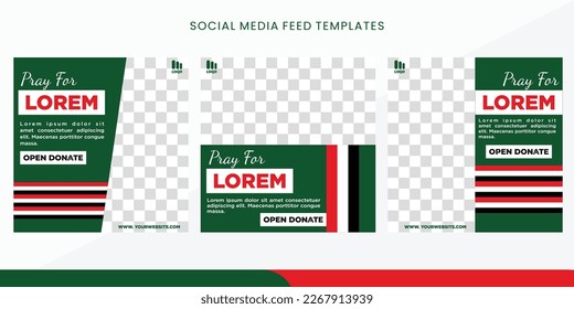 set of square media social feed post template for donate. green concept colors. eps10