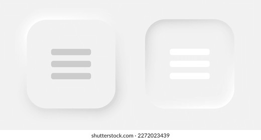 Un conjunto de botones de menú cuadrado sobre un fondo blanco. Elementos de interfaz de usuario en el estilo de neumorfismo, UX, UI. EPS vectorial 10.