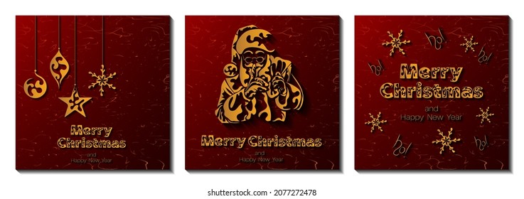 Set of square Merry Christmas and Happy New Year banners. Vector illustration concept for background, greeting card, website and mobile banner, invitation, social media, social media ad, screensaver.