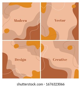 Conjunto de fondo cuadrado moderno con formas y líneas orgánicas abstractas. Plantilla de diseño elegante con espacio para texto. Ilustración del vector