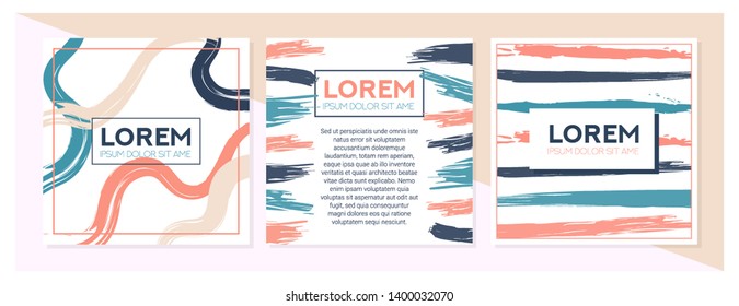 
Set of square modern brush strokes patterns