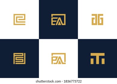 set of square monogram minimalist letter modern logo bundle